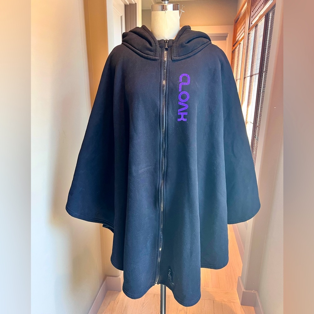 Black Cloak Hooded Cape with Purple Logo